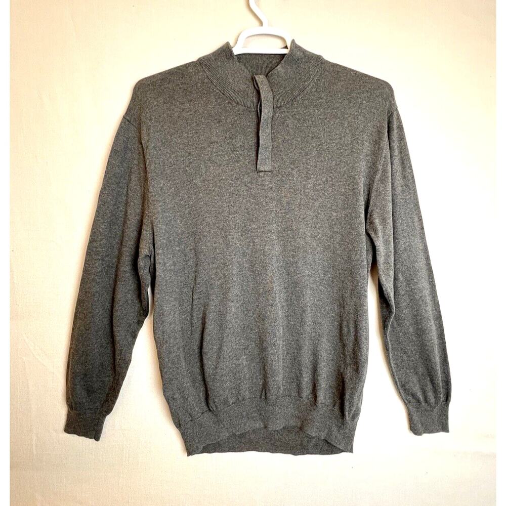 Jos A Banks Sweater Men's XXL Gray Pima Cotton Quarter Button Pull Over Preppy